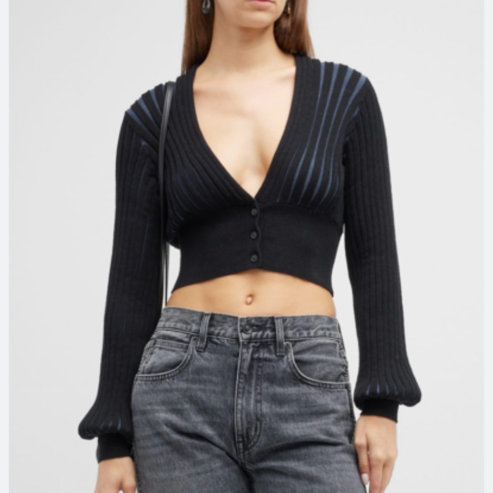 Naadam Cashmere Blend Cardigan Cropped Plaited black combo size M